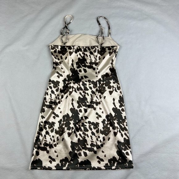 Urban Outfitters Cream and Brown Cow Print Fitted Mini Dress Size S - Picture 3 of 5
